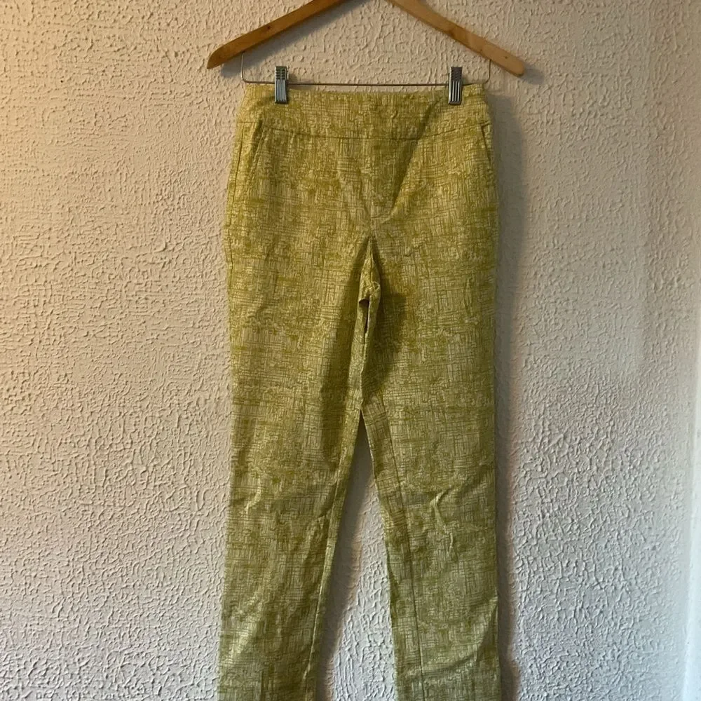 MarlaWynne Yellow-White Patterned Slim Pants - Picture 1 of 4